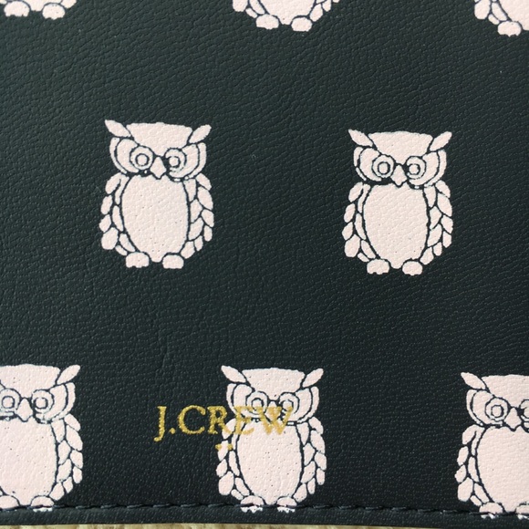 J. CREW Leather Passport Case, Navy Blue Pink Owls - Picture 5 of 6